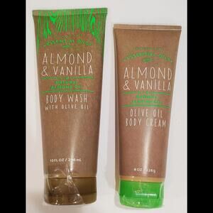 Set Bath Body Works ALMOND & VANILLA Olive Oil Body Wash 10 fl. oz & Cream NEW